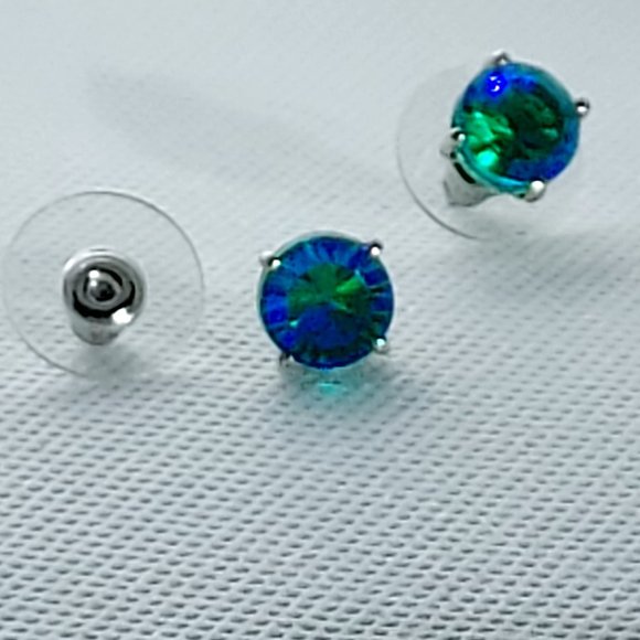 Peacock Quartz Triplet Solitaire Earrings - Picture 3 of 5